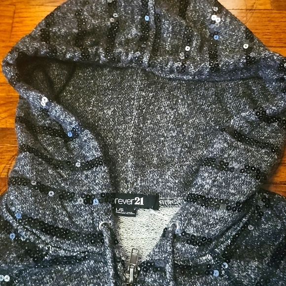 🎉H.P🎉 Forever 21 Grey Sequined Hoodie - Picture 2 of 4